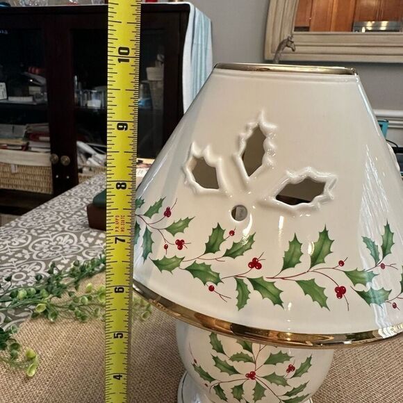 Lenox Holiday Candle Lamp Holder with Shade Festive Holly Berry Design Porcelain - Picture 4 of 5